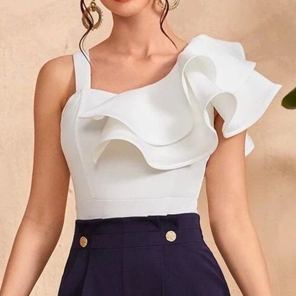 White Elegant Womens Layered Trim Bodysuit - Picture 5 of 5